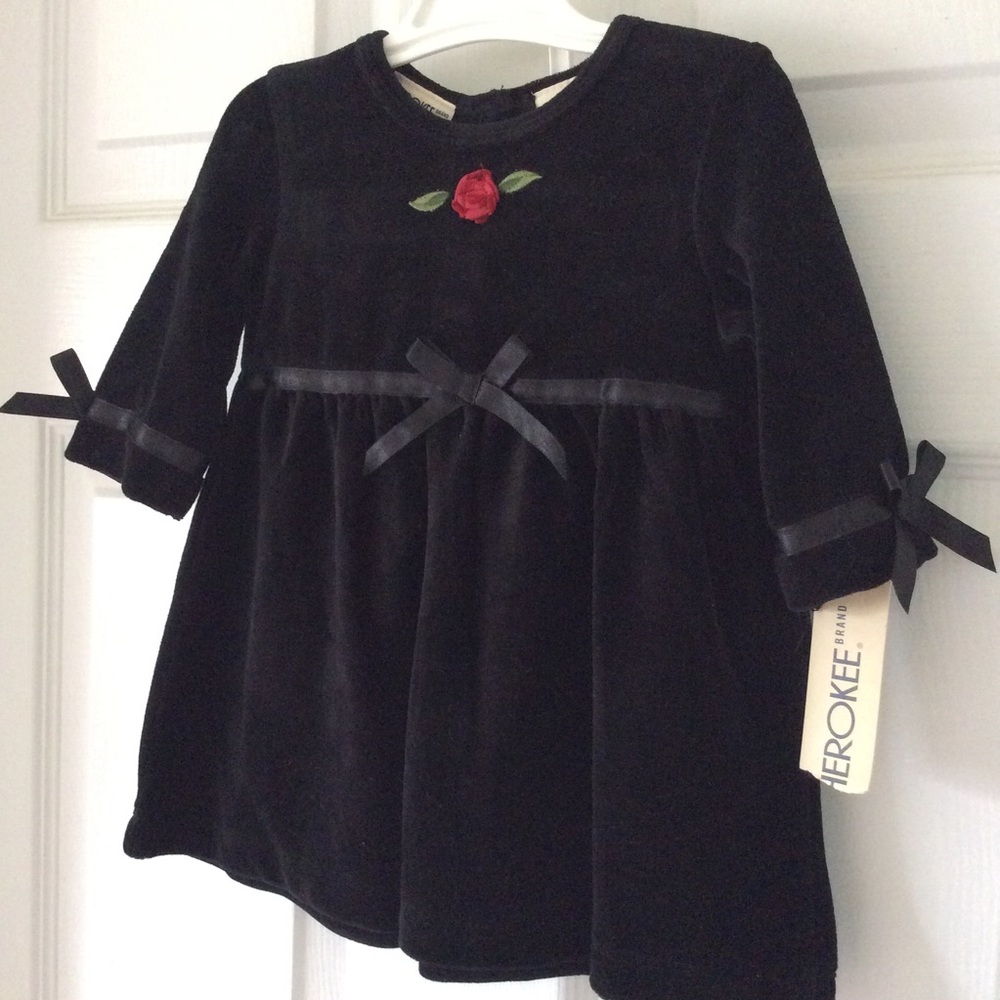 NWT Black Velour Dress with Satin Accents Sz 6M
